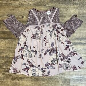 Knox Rose Cold Shoulder Floral Top Women Large Flowy Gauzy Fairy Peasant Boho